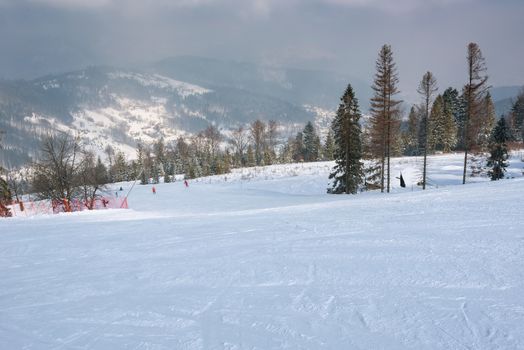 Ski slope in Szczyrk in Beskid Mountains, Poland