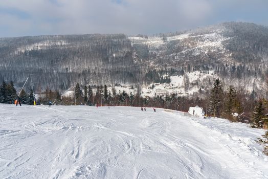 Ski slope in Szczyrk in Beskid Mountains, Poland