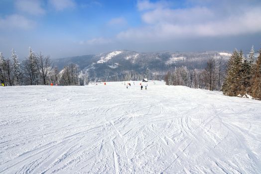 Ski slope in Szczyrk in Beskid Mountains, Poland