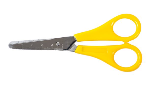 Yellow scissors isolated on white background with clipping path