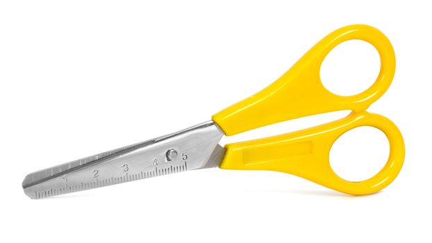 Yellow scissors isolated on white background with clipping path