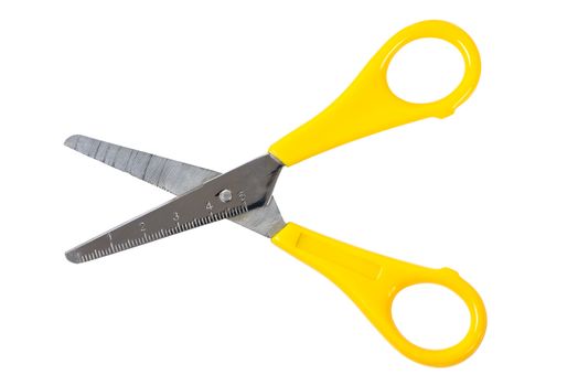 Yellow scissors isolated on white background with clipping path