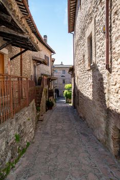 macerino,italy june 02 2020 :ancient village of macerino completely made of stone foreshortenings and houses