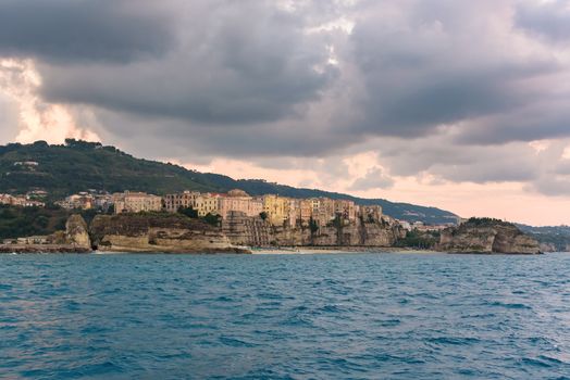 Evening view of Tropea town in Calabria, Italy