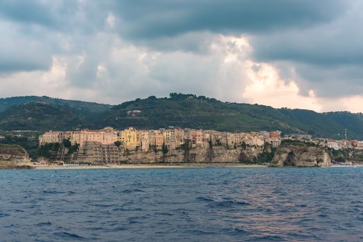 Evening view of Tropea town in Calabria, Italy