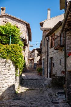 macerino,italy june 02 2020 :ancient village of macerino completely made of stone foreshortenings and houses