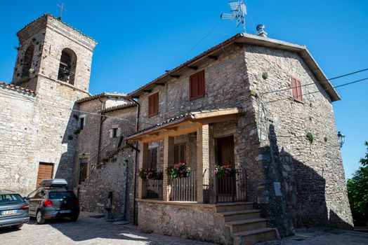 macerino,italy june 02 2020 :ancient village of macerino completely made of stone foreshortenings and houses