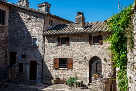 macerino,italy june 02 2020 :ancient village of macerino completely made of stone foreshortenings and houses