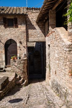 macerino,italy june 02 2020 :ancient village of macerino completely made of stone foreshortenings and houses