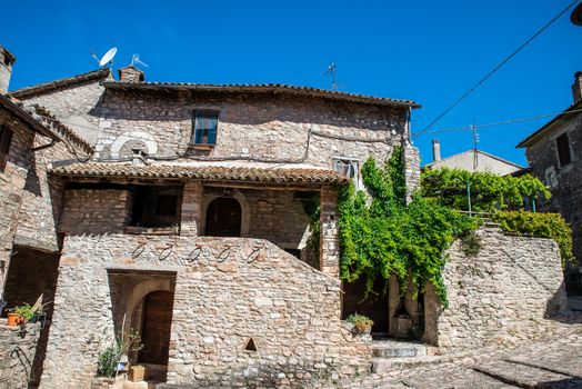 macerino,italy june 02 2020 :ancient village of macerino completely made of stone foreshortenings and houses