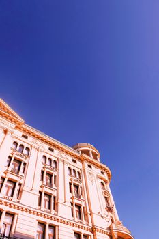 Exterior facade of classic building in the European city, architecture and design detail