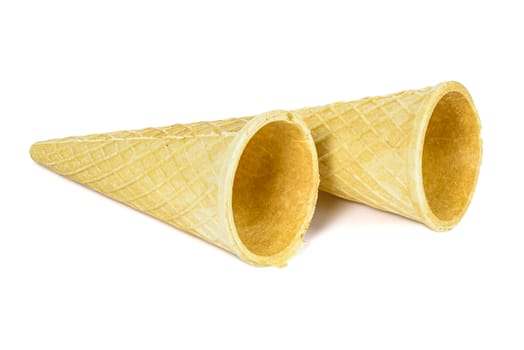 Two empty ice cream cones isolated on white background with clipping path