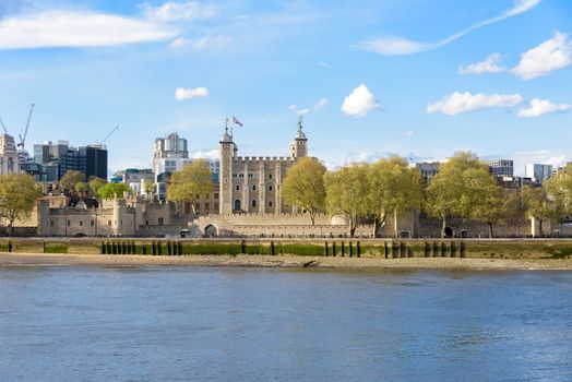 Historical building Tower of London, famous landmark of United Kingdom on a cloudy day