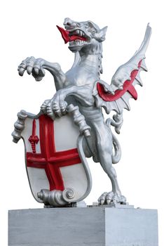 Original dragon boundary mark staute of the City of London isolated on white background with clipping path