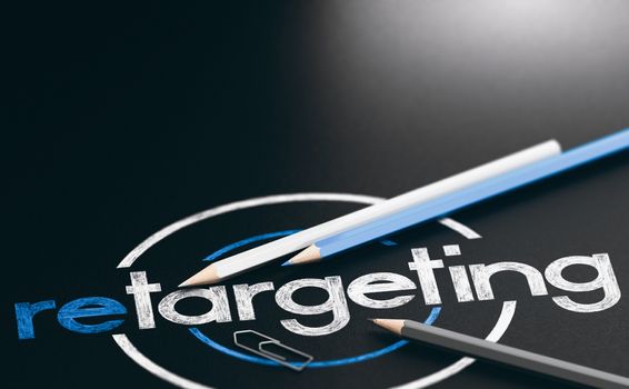 3D illustration of the word retargeting written with wooden pencils over black background.