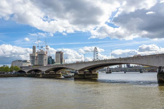 Vief of Waterloo Bridge over Thames River in London, UK