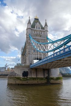 View of Tower Bridge, bascule and suspension bridge in London, UK