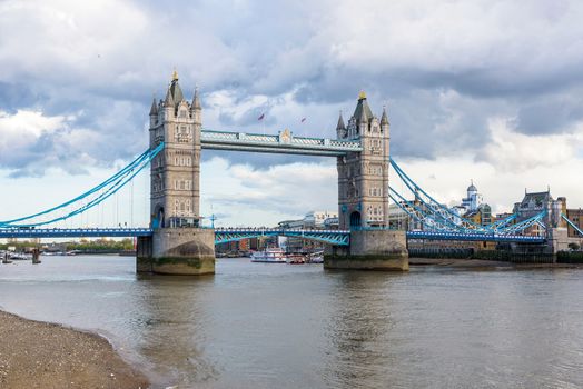 View of Tower Bridge, bascule and suspension bridge in London, UK