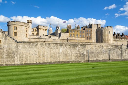 Architecture of Tower of London, medieval prison and famous landmark of british capital