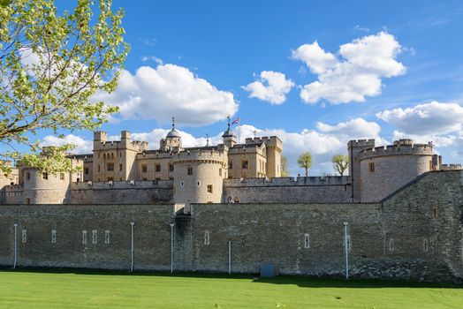 Architecture of Tower of London, medieval prison and famous landmark of british capital