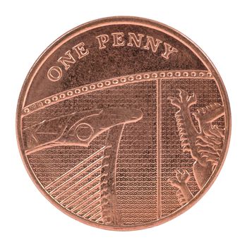 Coin of british one penny isolated on white background with clipping path