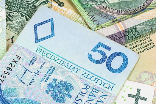 Closeup of 50 polish zloty banknote. Financial background