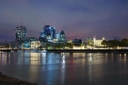 Colorful London skyline at cloudy night, United Kingdom