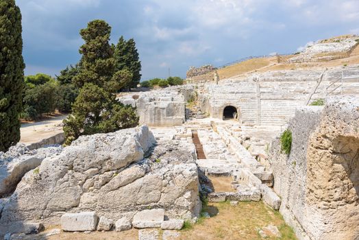 Ruins of greek ancient theatre of Syracuse, Sicily, Italy