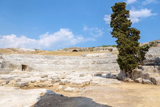 Ruins of greek ancient theatre of Syracuse, Sicily, Italy