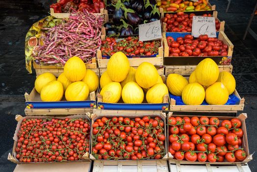 Fresh fruits and vegetables at the italian market in Catania, Sicily