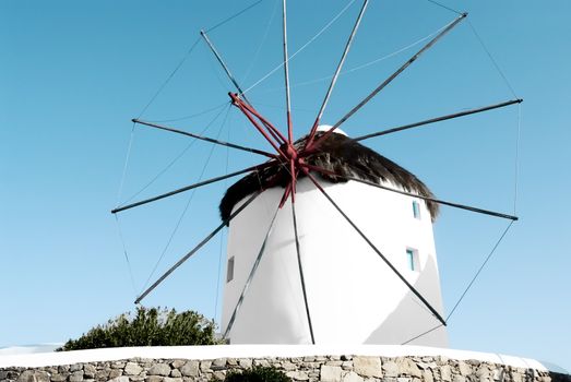 Windmill with blue sky in Mykonos Island Greece Cyclades