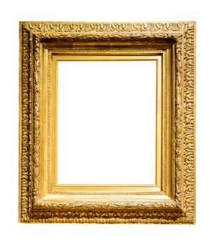Golden decorative picture frame isolated on white background with clipping path