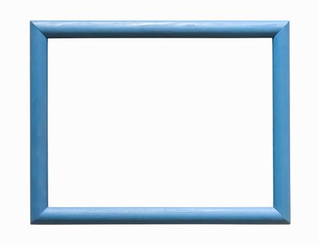 Blue wooden photo frame isolated on white background with clipping path