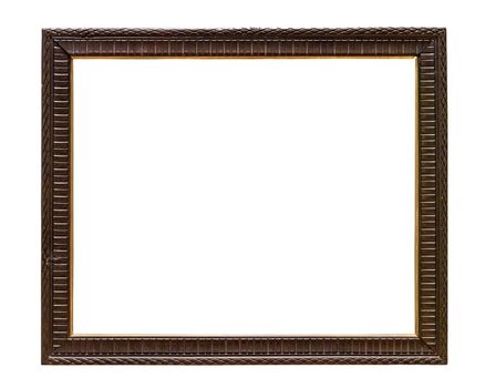 Dark wooden decorative picture frame isolated on white background with clipping path