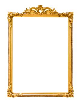 Golden decorative picture frame isolated on white background with clipping path