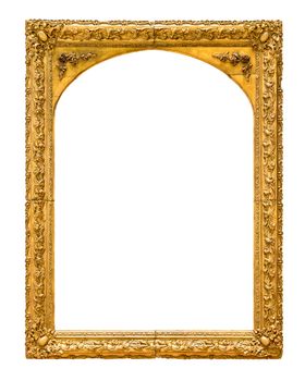 Golden decorative picture frame isolated on white background with clipping path