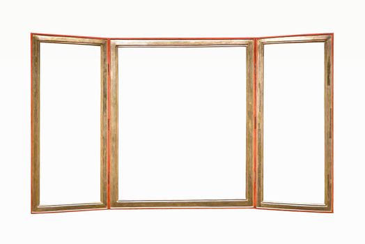 Triple wooden picture frame isolated on white background with clipping path