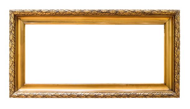 Rectangular golden decorative picture frame isolated on white background with clipping path