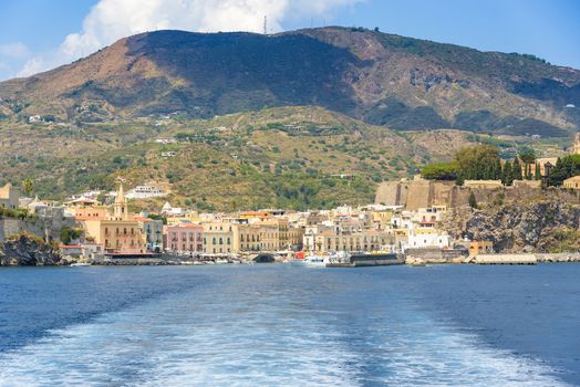 Lipari town seen from the sea, Aeolian Islands, Itay