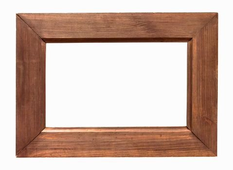 Dark wooden picture frame isolated on white background with clipping path