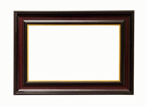 Dark wooden picture frame isolated on white background with clipping path