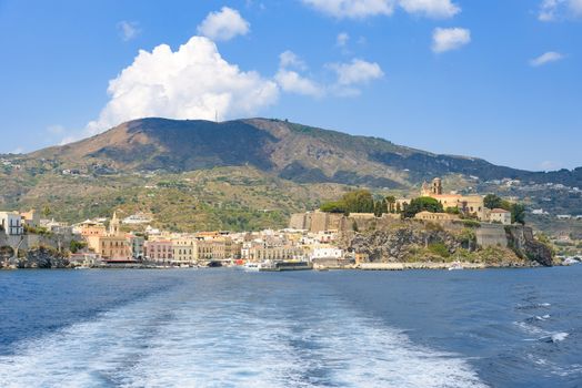 Lipari town seen from the sea, Aeolian Islands, Itay