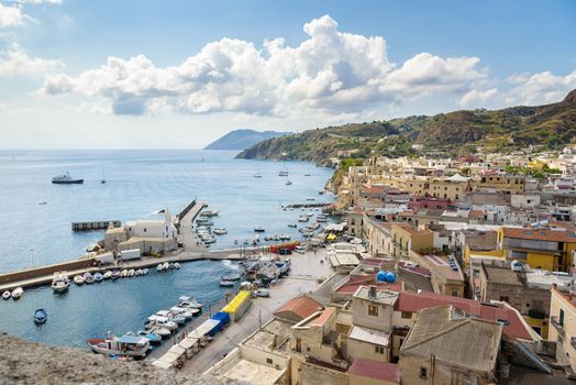 Aerial view of Marina Corta in Lipari town, Aeolian Islands, Italy