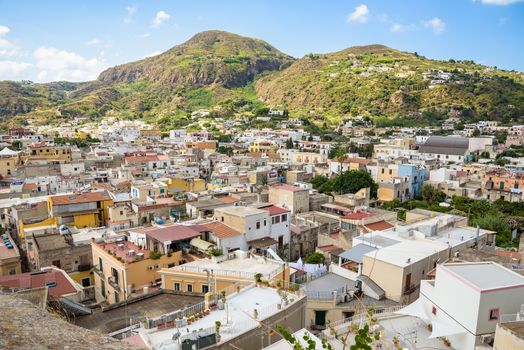 Aerial view of Lipari town, Aeolian Islands, Italy