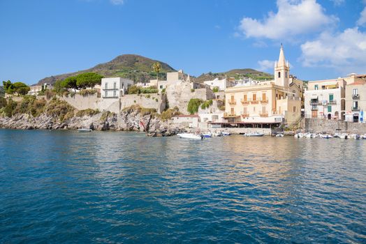 Lipari town seen from the sea, Aeolian Islands, Italy