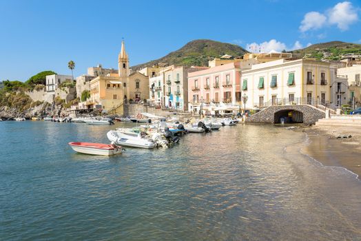 View of Lipari town from Marina Corta, Aeolian Islands, Italy