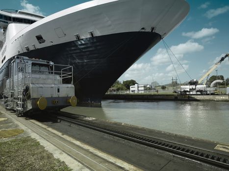 Cruise ship entering Pedro Miguel Locks, Panama Canal