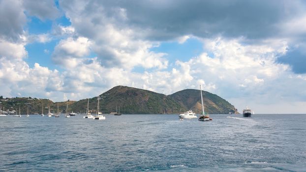 Yachts at the Lipari Island, Aeolian Islands, Italy