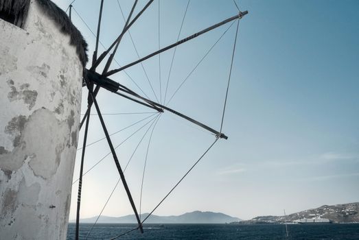 Windmill with blue sky in Mykonos Island Greece Cyclades