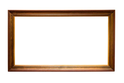 Wooden picture frame isolated on white background with clipping path